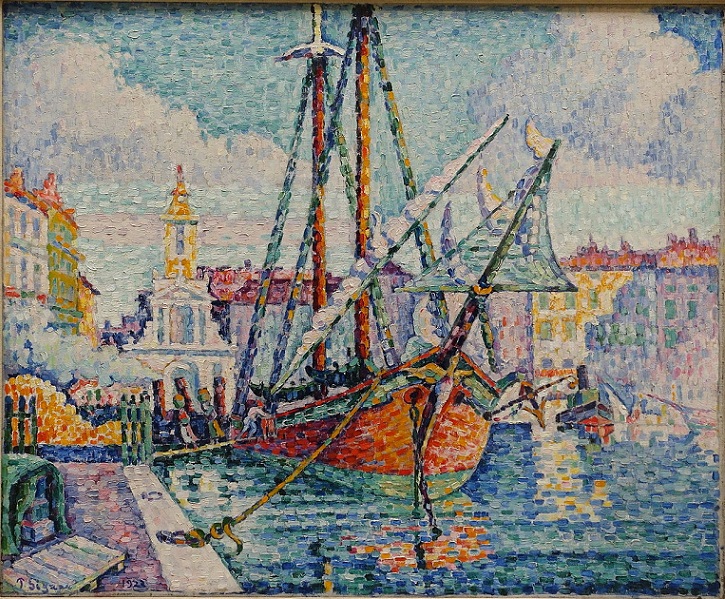 「オレンジを積んだ船、マルセイユ」（1923年）ポール・シニャック