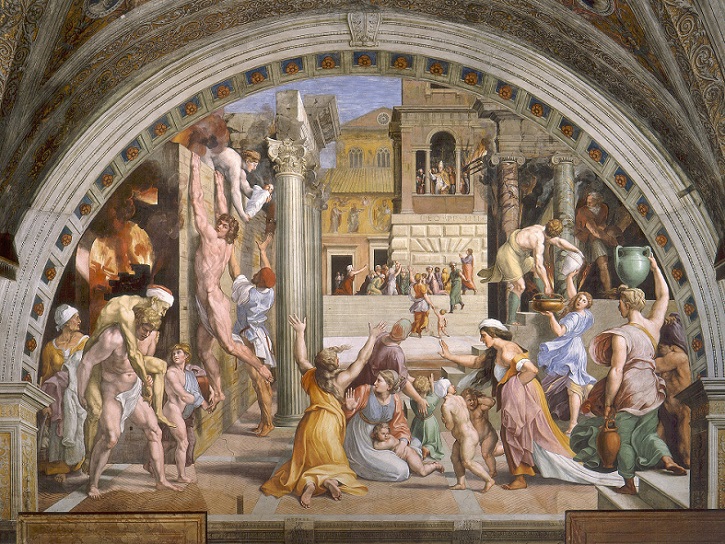 「ボルゴの火災（The Fire in the Borgo）」（1514年）ラファエロ・サンティ