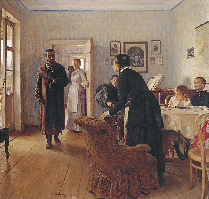 「思いがけなく」（1884-88年）イリヤ・レーピン