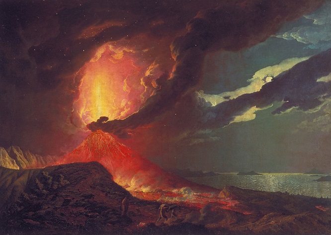 「噴火するヴェスヴィオ山とナポリ湾の島々を臨む眺め」（1776‐80年頃）ジョゼフ・ライト・オブ・ダービー