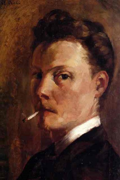 「タバコをくわえた自画像」（1880年）アンリ＝エドモン・クロス
