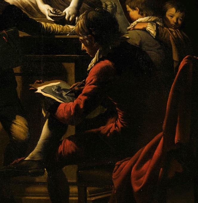 「ランプに照らされたアカデミー（detail）」（1768-69年頃）ジョゼフ・ライト・オブ・ダービー