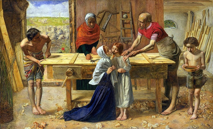 「両親の家でのキリスト」（1850年）ジョン・エヴァレット・ミレイ
