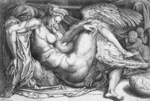 「レダと白鳥」（1540年頃）コルネリス・ボス