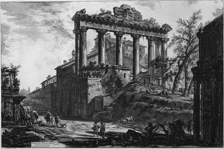 「サトゥルヌス神殿（『ローマの景観』より）」（1774年）ジョヴァンニ・バッティスタ・ピラネージ