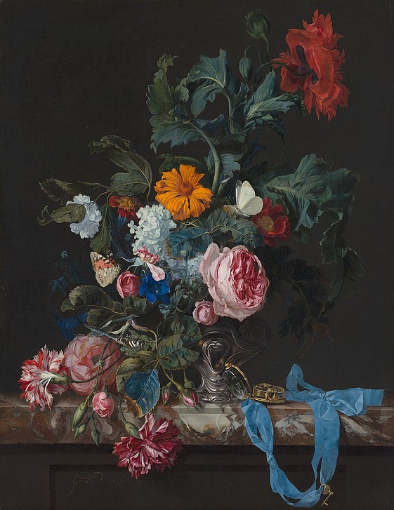 「花と時計のある静物」（1663年）ウィレム・ファン・アールスト