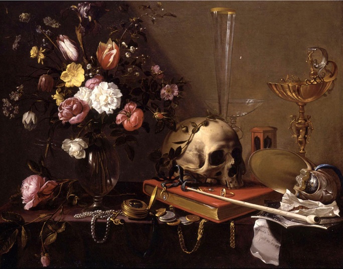 「花と髑髏のある静物」（1642年頃）アドリアーン・ファン・ユトレヒト