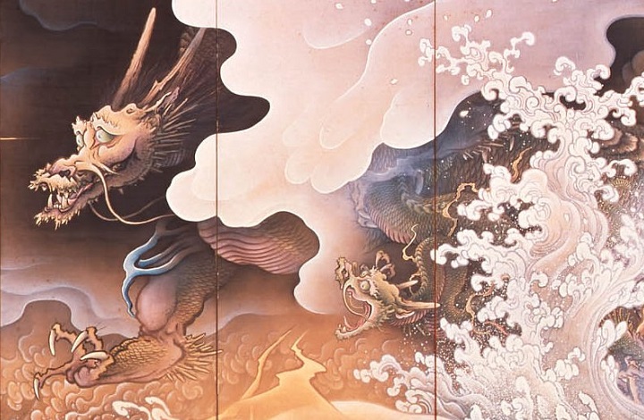 「龍虎図屏風（龍図部分、detail）」（1895年）橋本雅邦