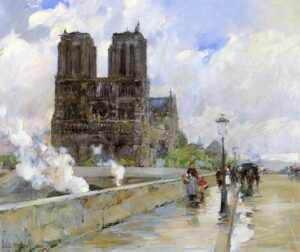 「パリのノートルダム大聖堂」（1888年）フレデリック・チャイルド・ハッサム