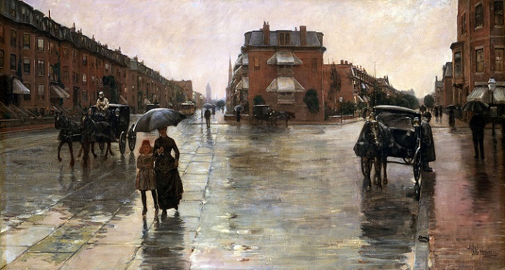 「雨の日のボストン」（1885年）フレデリック・チャイルド・ハッサム
