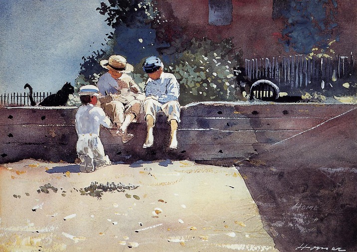「男の子たちと子猫」（1873年）ウィンスロー・ホーマー