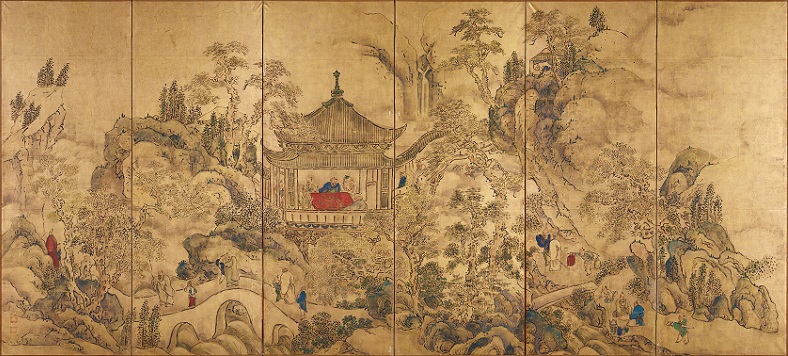 「楼閣山水図屏風（左隻）」（江戸時代、18世紀）池大雅