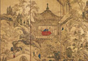 「楼閣山水図屏風（左隻、detail）」（江戸時代、18世紀）池大雅