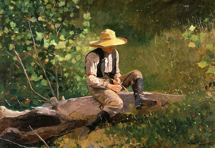 「木を削る少年」（1873年）ウィンスロー・ホーマー