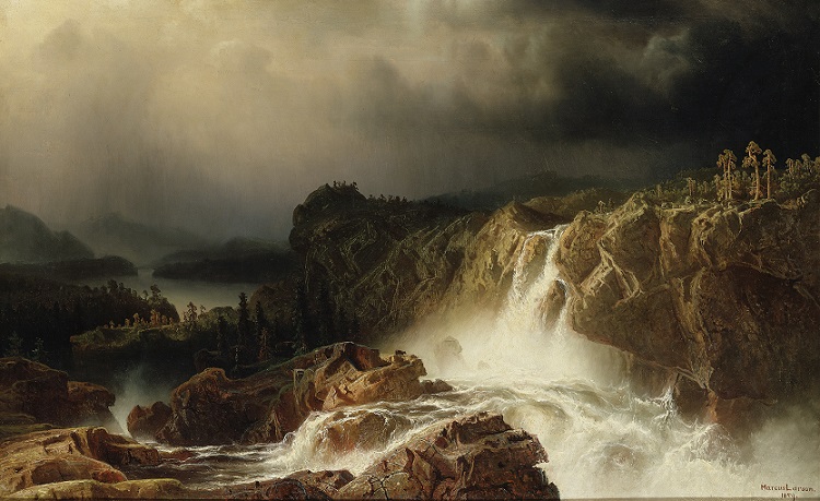 「滝のある岩場の景観」（1859年）マルクス・ラーション