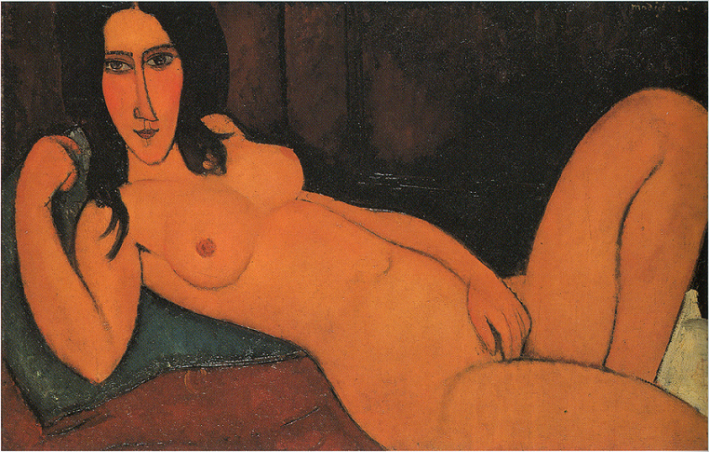 「髪をほどいた横たわる裸婦」（1917年）アメデオ・モディリアーニ