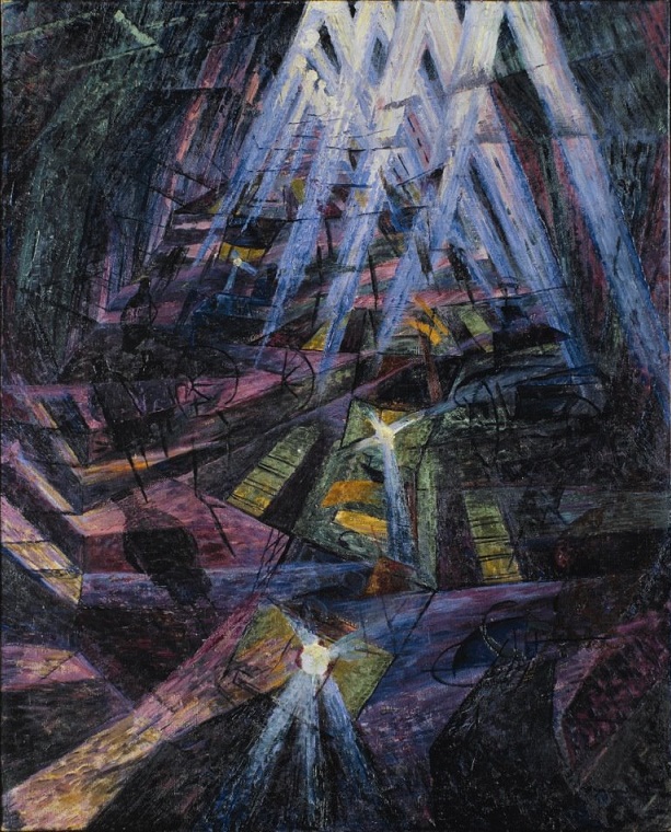 「街路の力」（1911年）ウンベルト・ボッチョーニ