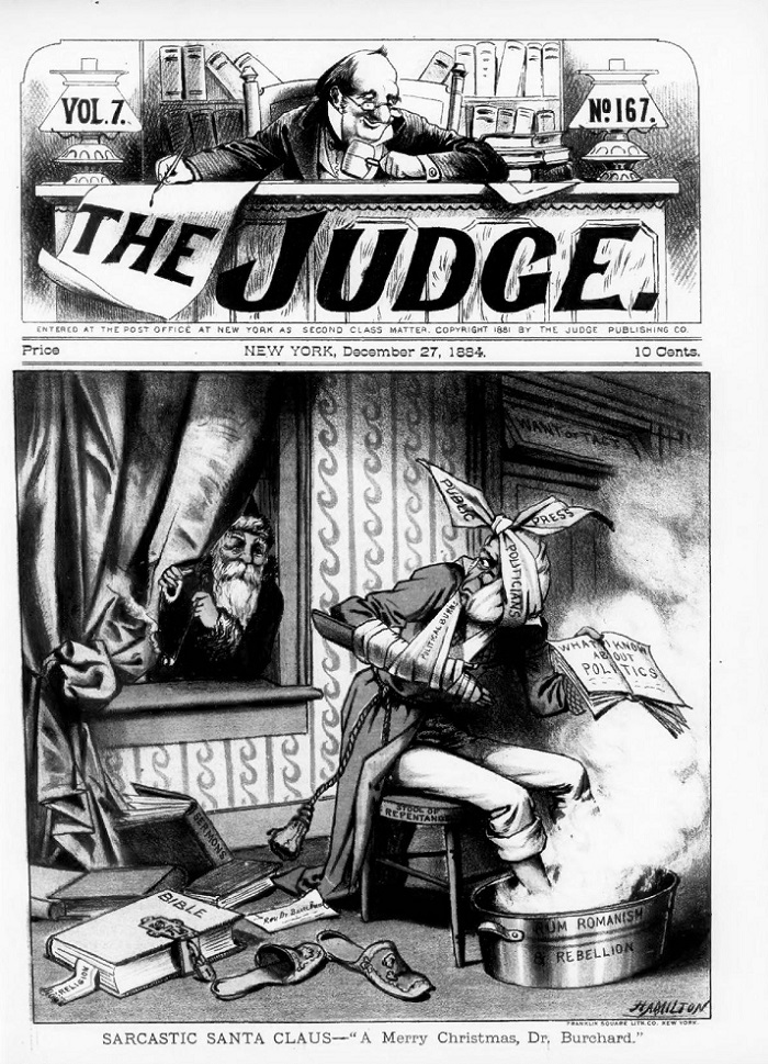 アメリカの風刺雑誌『JUDGE（1884年12月27日号）』　※Public Domain画像 