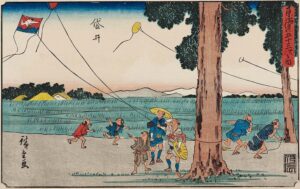 『東海道五十三次之内（行書版）袋井』（天保13年、1842年頃）歌川広重