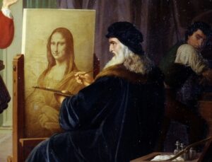 『絵画「モナ・リザ」を描くレオナルド・ダ・ヴィンチ（detail）』（1863年）チェーザレ・マッカリ