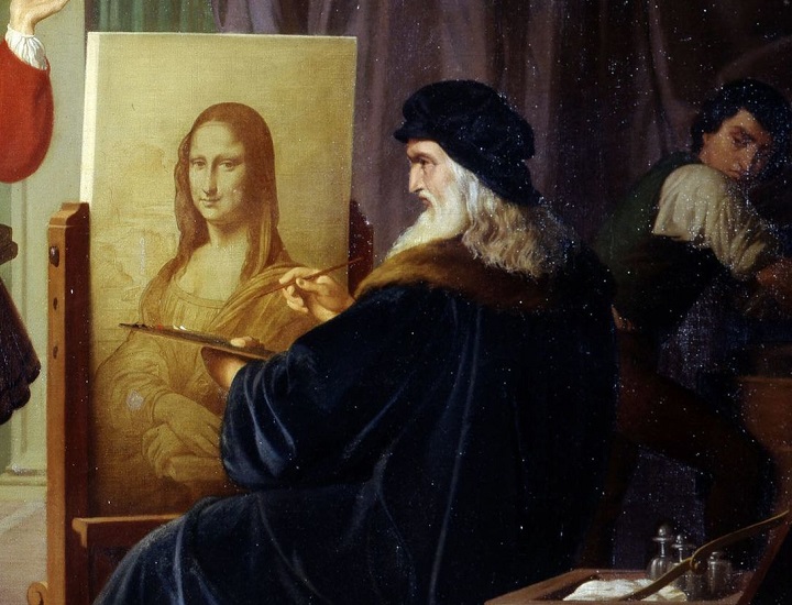 『絵画「モナ・リザ」を描くレオナルド・ダ・ヴィンチ（detail）』（1863年）チェーザレ・マッカリ