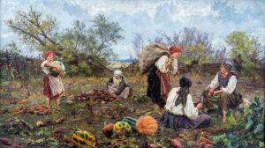 「農場で収穫する人々」（1891年）Maria Klass-Kazanowska