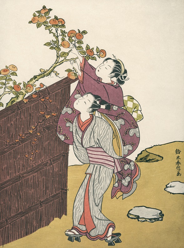 「柿の実とり」（明和4-5年頃、江戸時代中期）鈴木春信