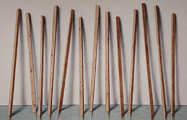 「ゲバ棒、杖、もの派の現象学、または男性性のロールモデルについてのペインティング」(2024年)佐々木健