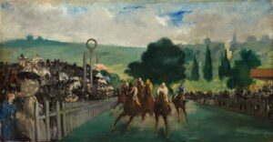 「ロンシャン競馬場での競馬」（1866年）エドゥアール・マネ