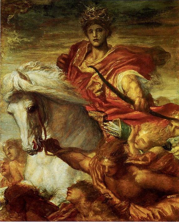 「白い馬に跨る騎士(黙示録の四騎士)」(1874-1883年頃)ジョージ・フレデリック・ワッツ