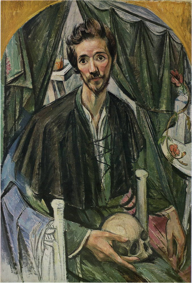 「頭蓋骨を持てる自画像」（1923年）中村彝