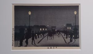 「日本橋夜」（明治14年）小林清親　※三菱一号館で開催の「トワイライト、新版画」展より