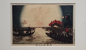「両国花火之図」（明治13年）小林清親　※三菱一号館で開催の「トワイライト、新版画」展より