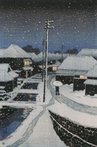 「東京十二題 雪に暮るゝ寺島村」（大正9年）川瀬巴水