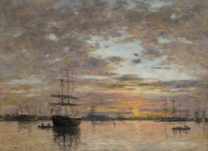 「夕暮れ時のル・アーヴル港」（1882年）ウジェーヌ・ブーダン