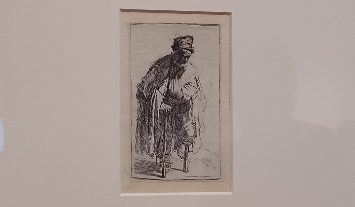 「木製の義足をつけた貧窮者」（1630年頃）レンブラント・ハルメンスゾーン・ファン・レイン　※国立西洋美術館の「版画家レンブラント」展より