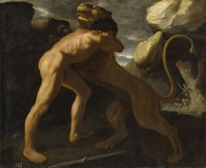 「ネメアのライオンと闘うヘラクレス」（1634年）フランシスコ・デ・スルバラン