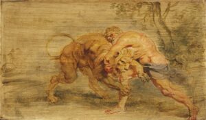 「ネメアのライオンの首を締め付けるヘラクレス」（1639年頃）ピーテル・パウル・ルーベンス